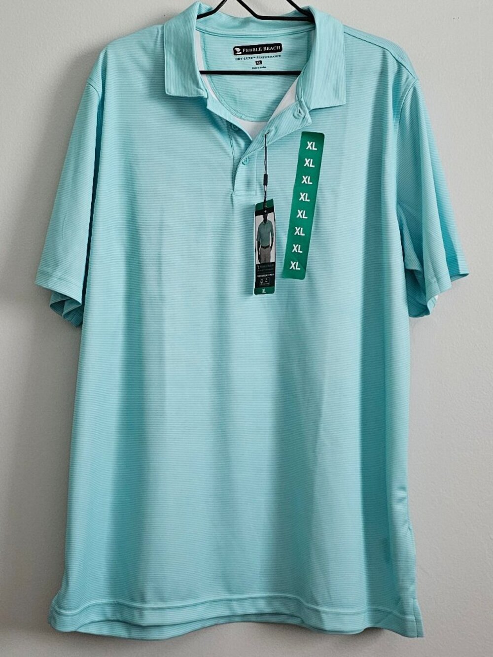 **NWT** Men’s Pebble Beach Turquoise With Pinstripes Performance Polo, XL